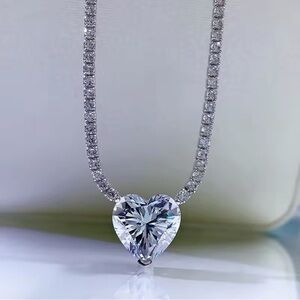 14CT Crashed Ice Heart &Round Cut Created Diamond Tennis Necklace 925 Silver